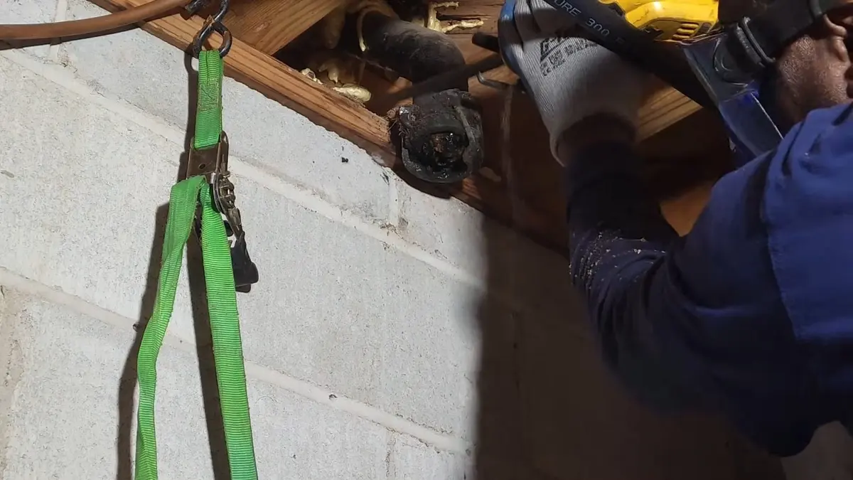Corroded cast iron pipe and drain replacement work during a plumbing service visit in Atwater Village